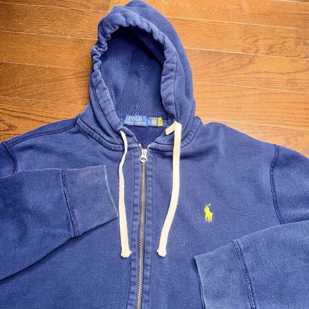 Polo Ralph Lauren Men’s Sz Large Navy Thermal Full Zip Hoodie Sweatshirt Pony - Picture 2 of 16